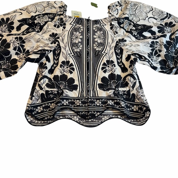 Farm Rio Leopard Floral Blouse | Black & White | Boat Neck | SMALL | NWT - Picture 3 of 12